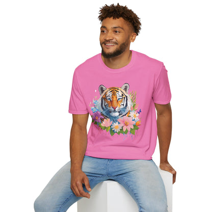Tiger Print Unisex Softstyle T Shirt 100 Percent Ring Spun Cotton Tee