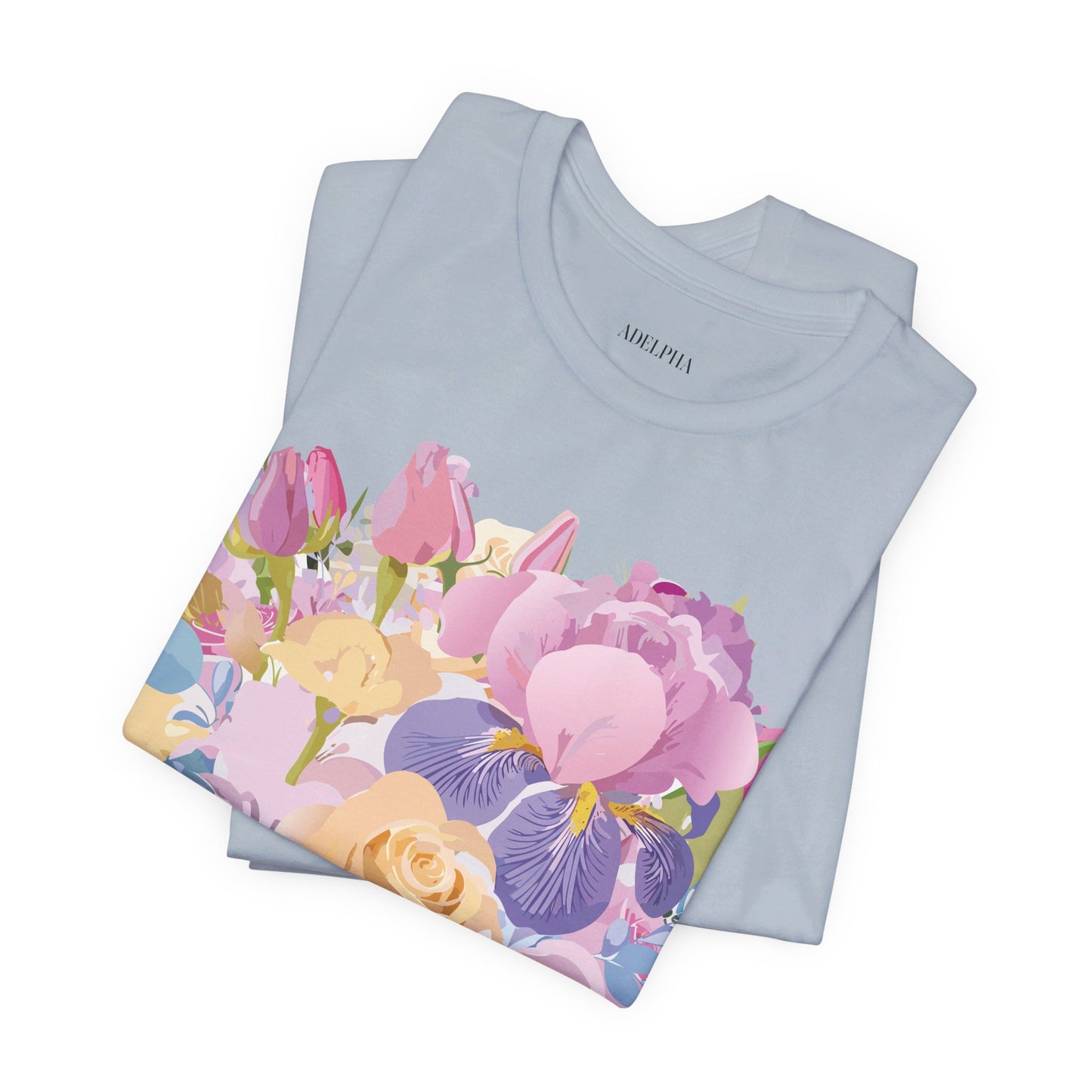 Natural Cotton Tee Shirt with Flowers