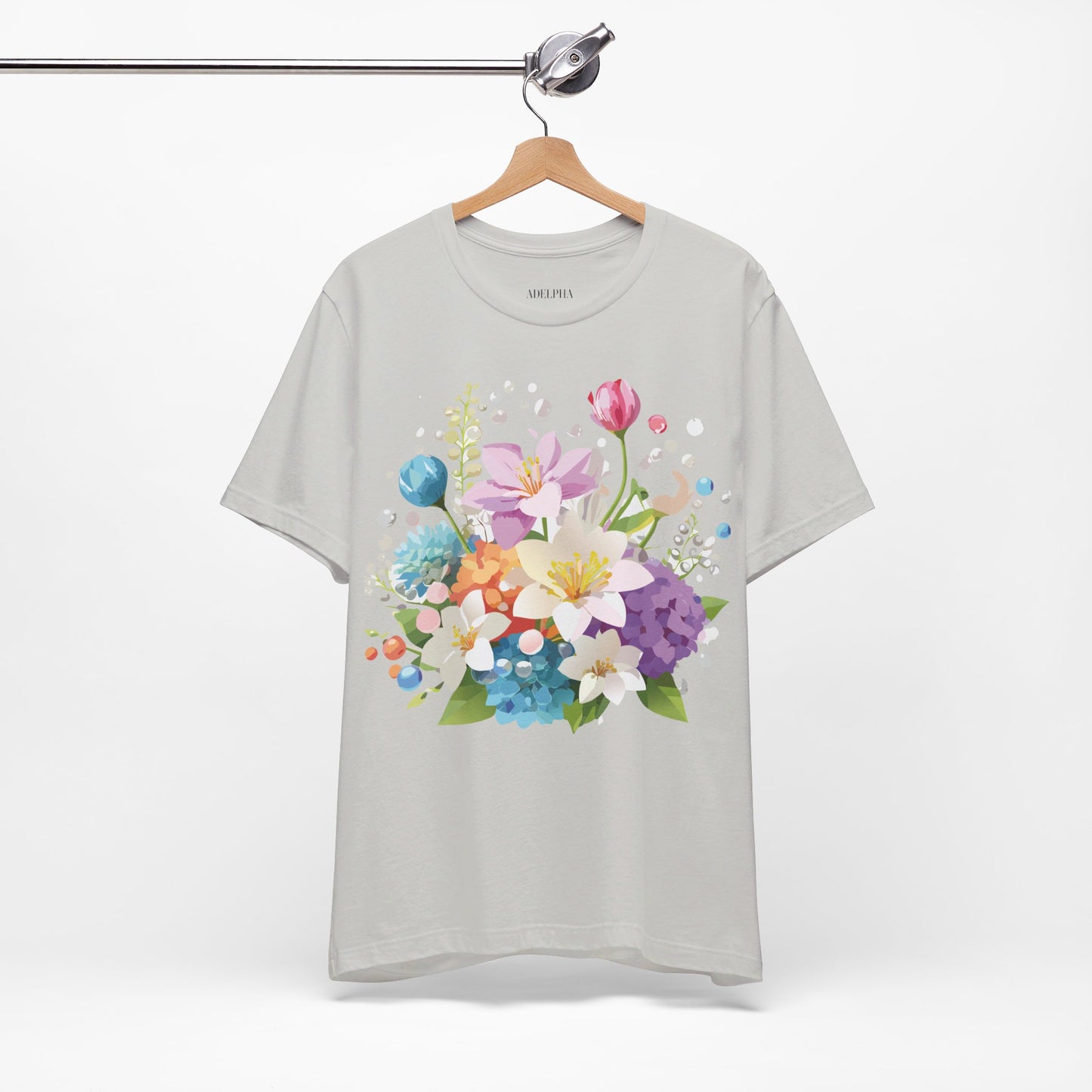 Natural Cotton Tee Shirt with Flowers