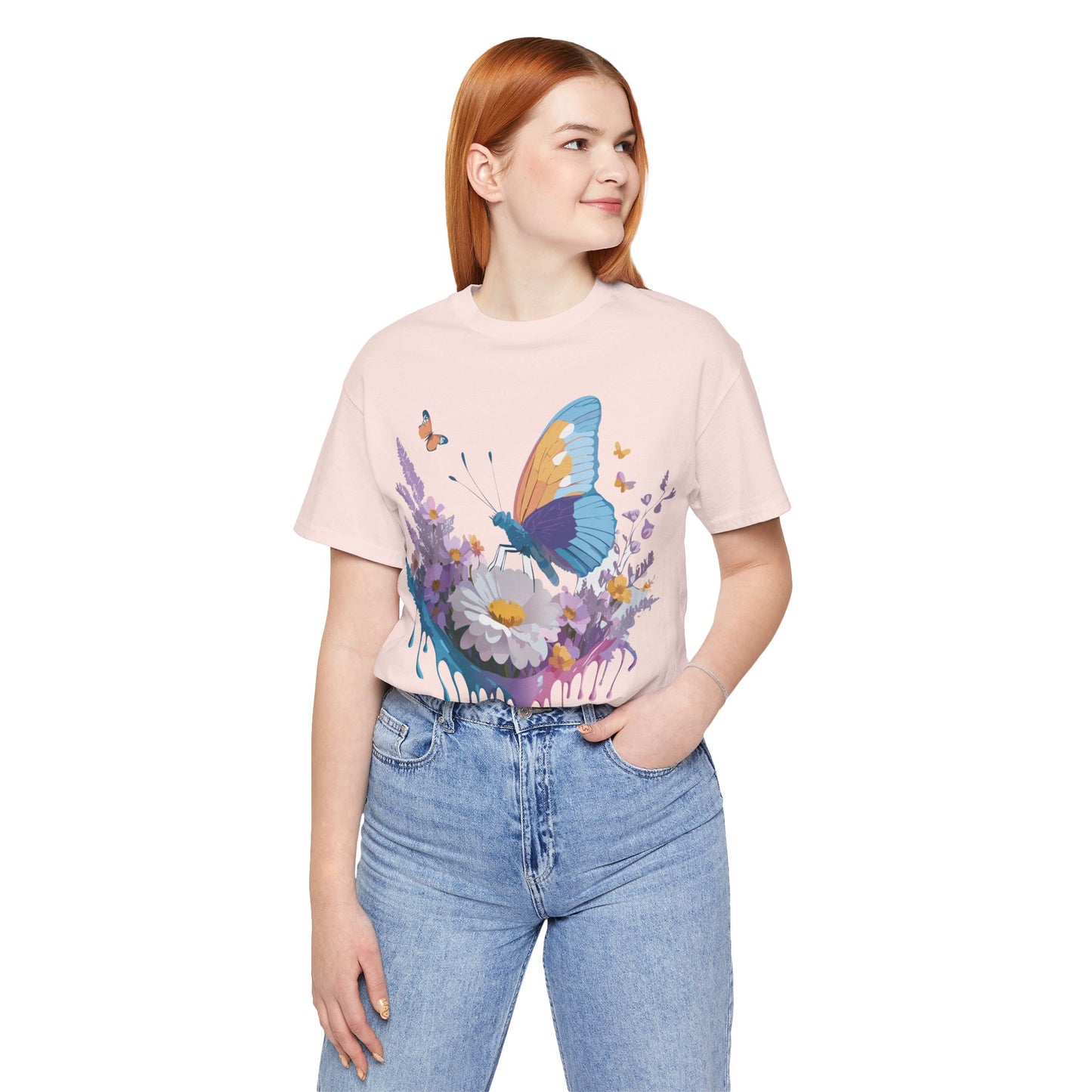 Natural Cotton Tee Shirt with Butterfly