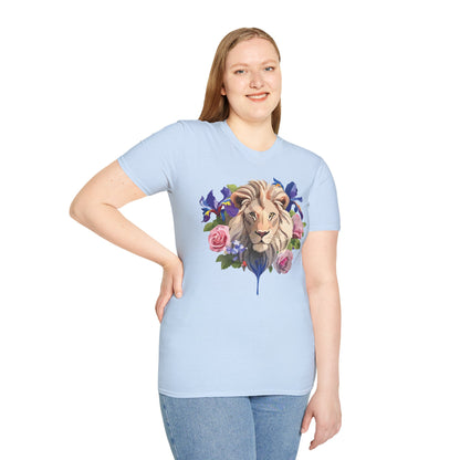 Unisex Lion Shirt Floral Lion Tee Softstyle Gildan 64000 100 Percent Cotton