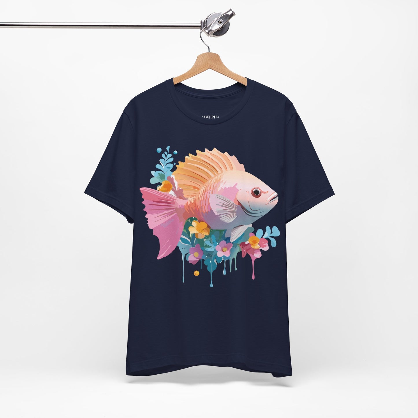 Natural Cotton Tee Shirt with Fish