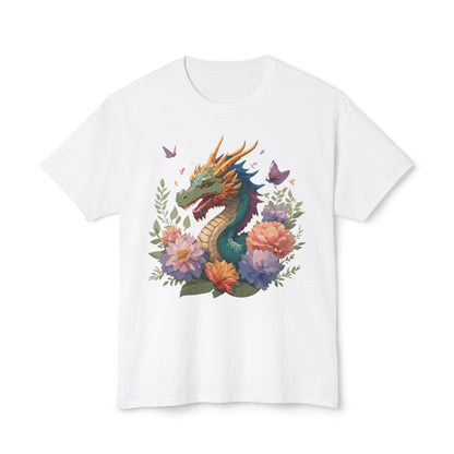 Dragon Art Tee Unisex Vintage Floral Tee Full Color Print HD Cotton