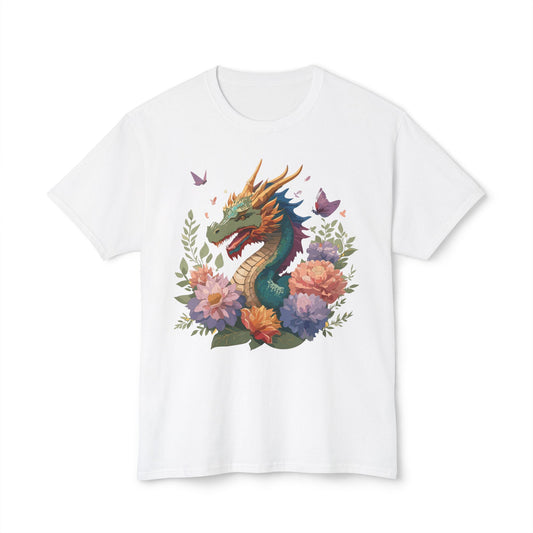 Dragon T-Shirt, Vintage Dragon Tee, Floral Tees, Dragon Art Design Shirt, Tee Shirt with Dragon 9
