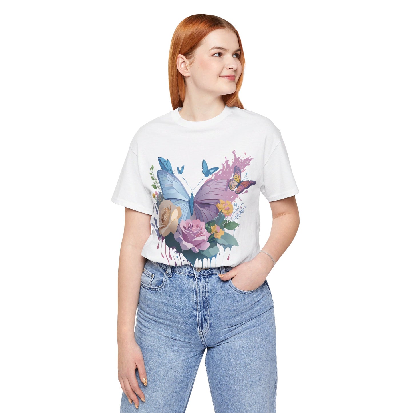 Natural Cotton Tee Shirt with Butterfly