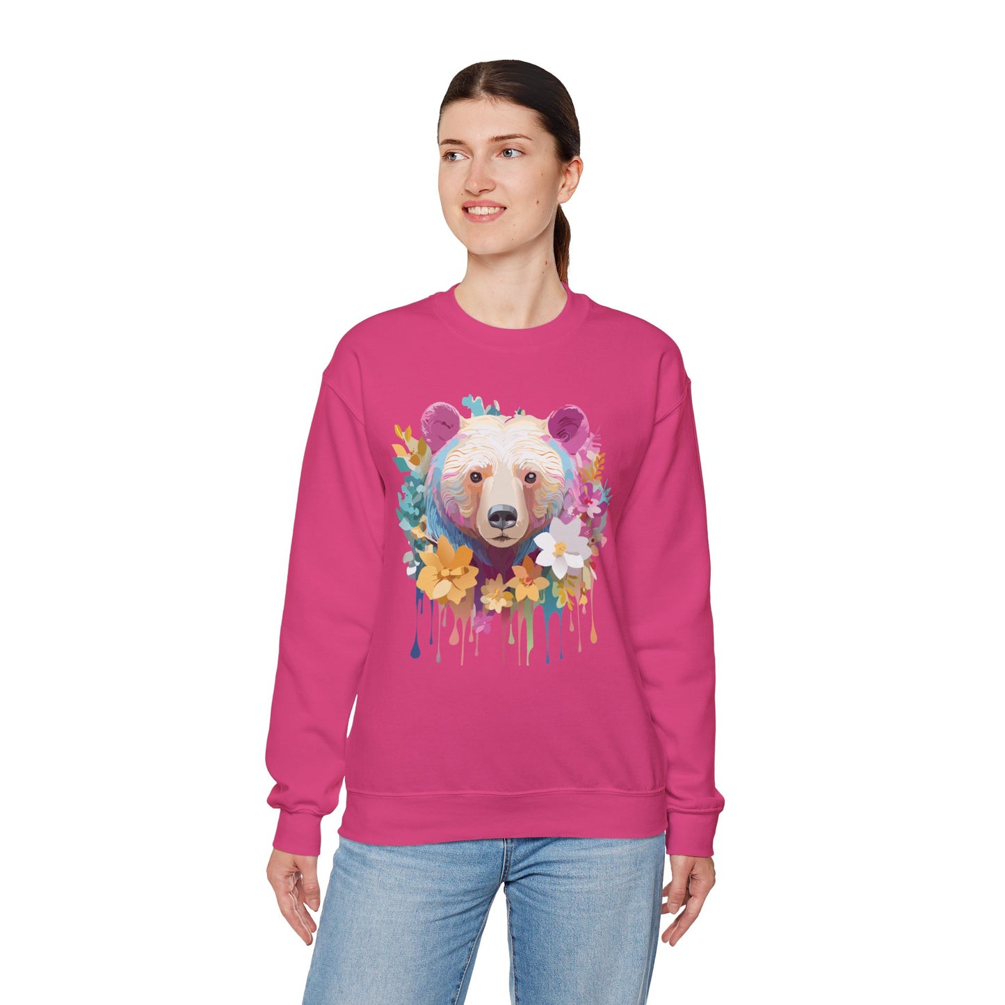 Unisex Floral Bear Sweatshirt, Animals Sweatshirt, Floral Sweatshirt, Art Design Sweatshirt