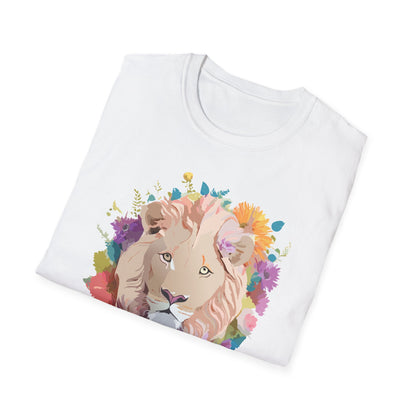 Unisex Lion Shirt Floral Lion Tee Softstyle Gildan 64000 100 Percent Cotton