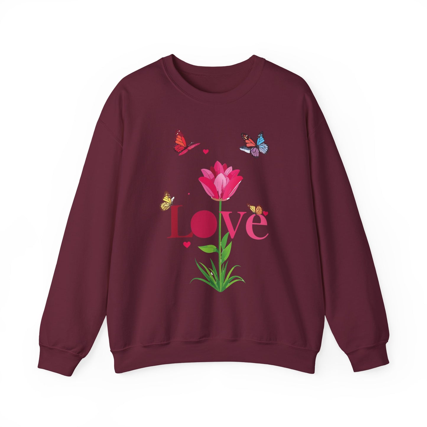 Unisex Floral Love Sweatshirt Floral Butterfly Design Cotton Poly Valentines Day