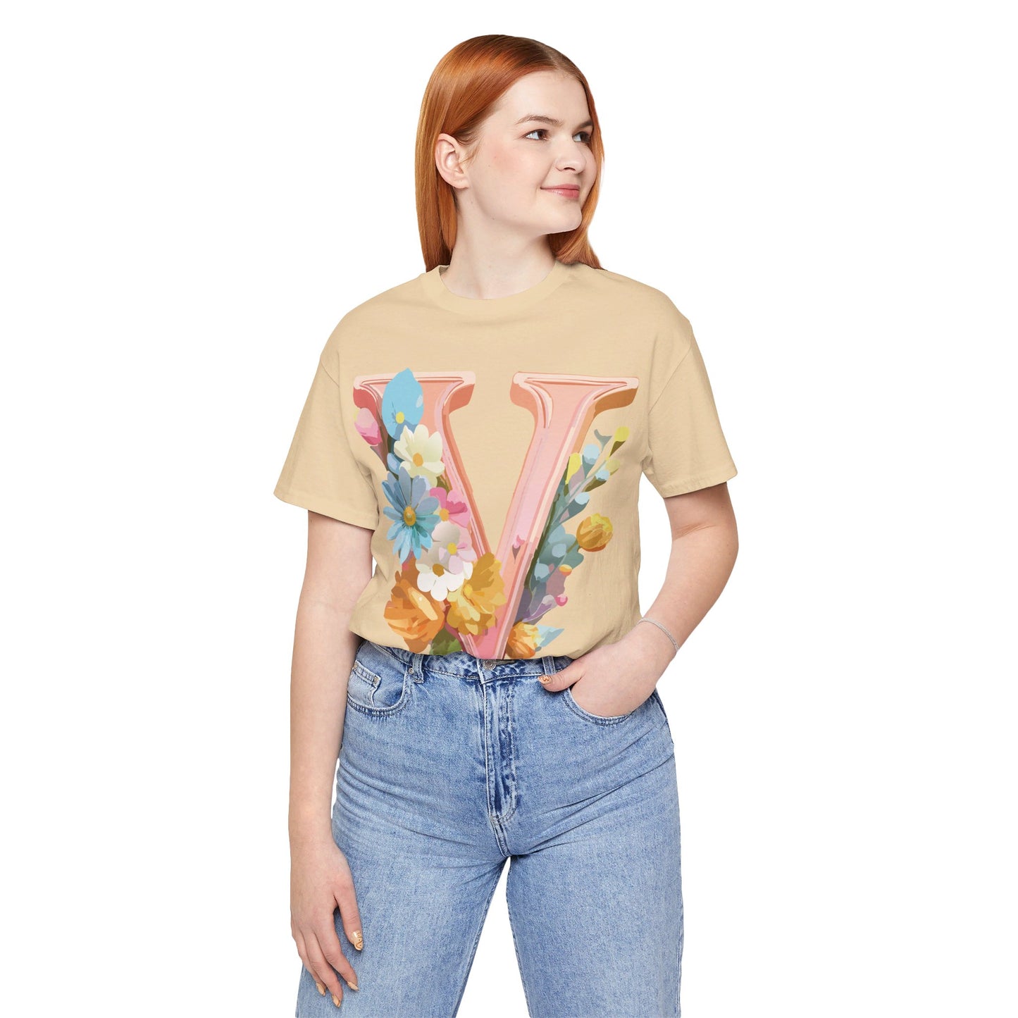 Natural Cotton Tee Shirt - Letters Collection - V