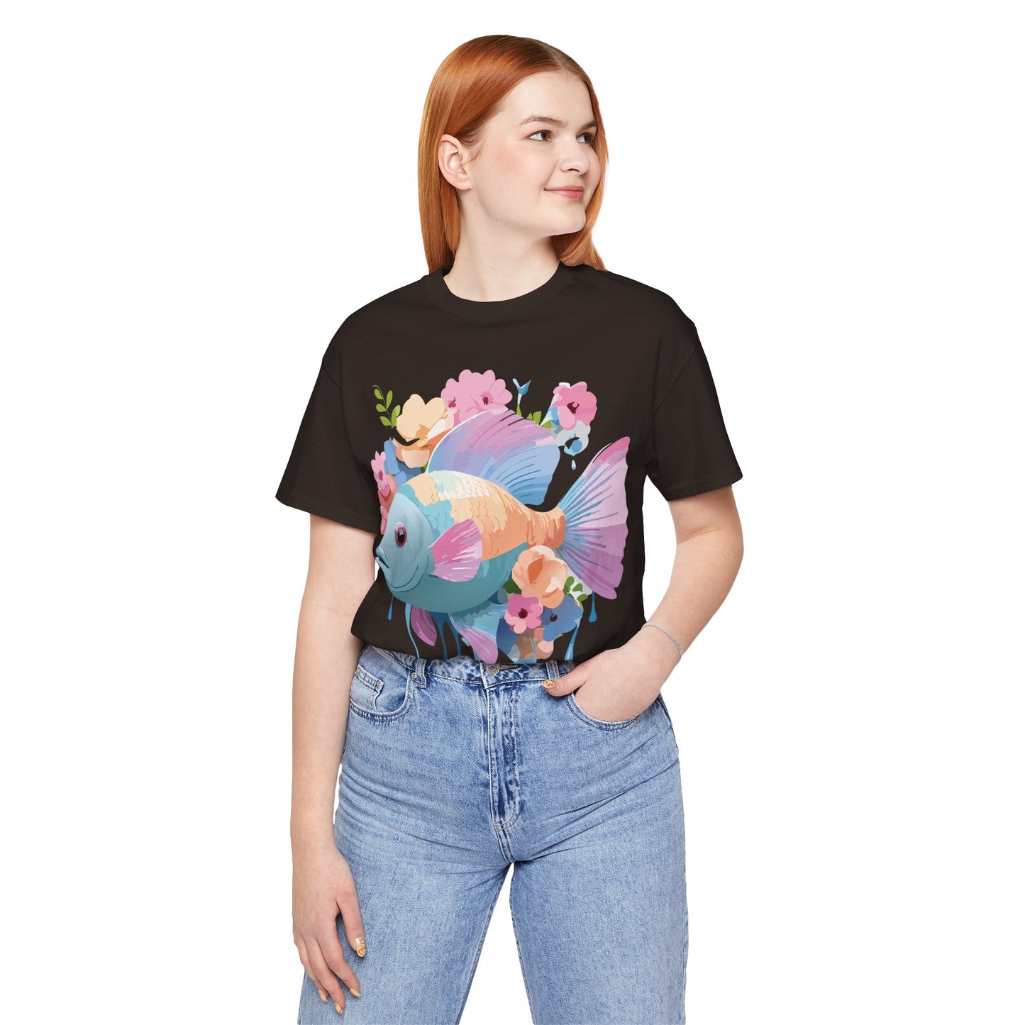 Natural Cotton Tee Shirt with Fish