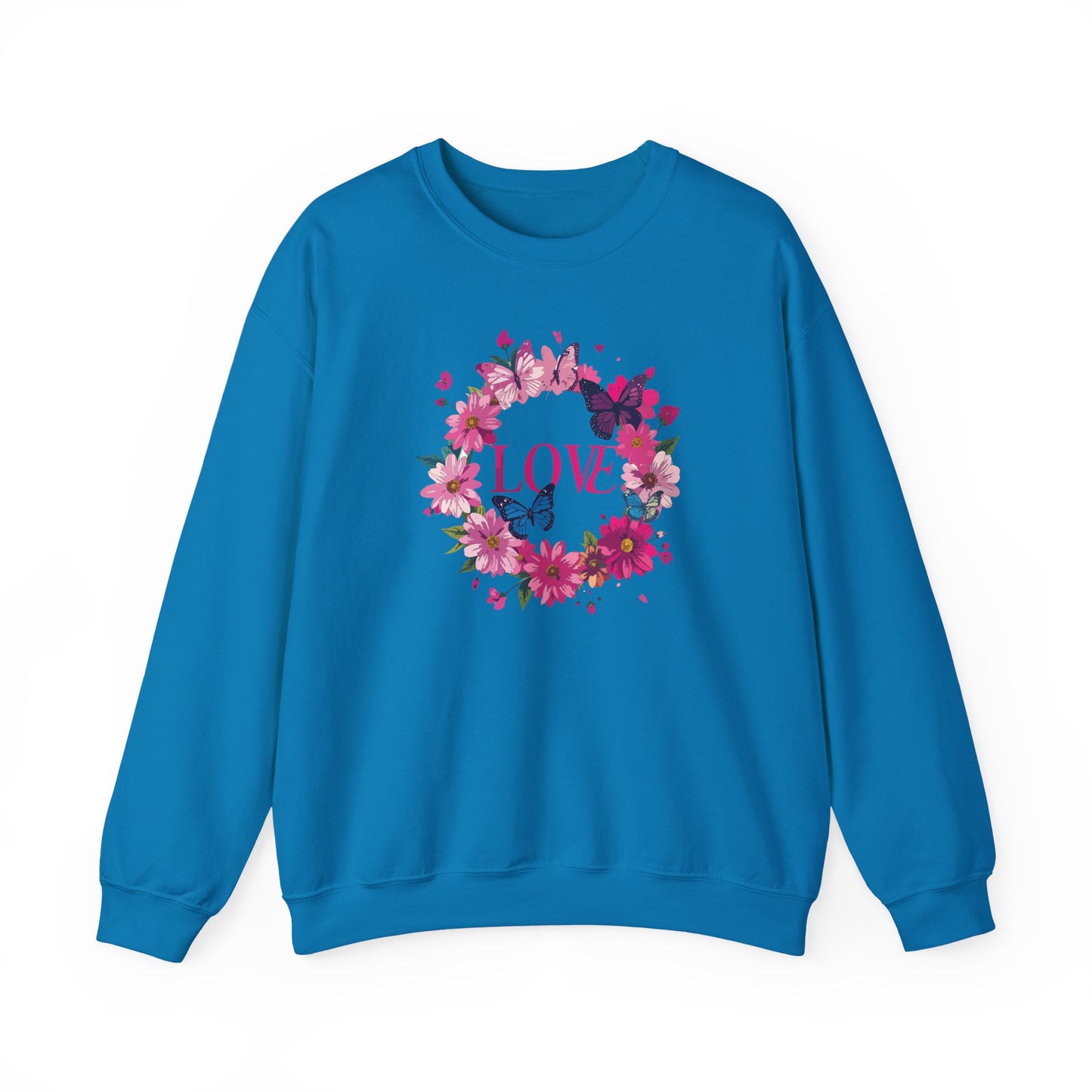 Unisex Floral Love Sweatshirt Butterfly Print 50 50 Cotton Poly Valentines Day