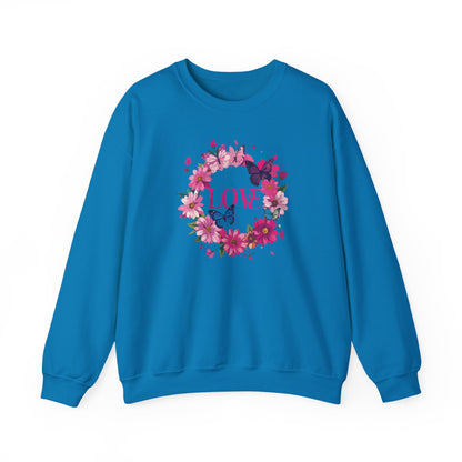 Unisex Floral Love Sweatshirt Butterfly Print 50 50 Cotton Poly Valentines Day