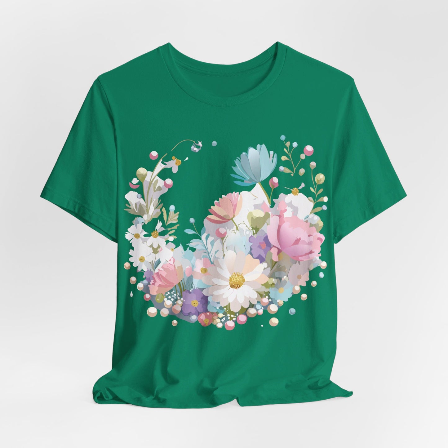 Natural Cotton Tee Shirt with Flowers