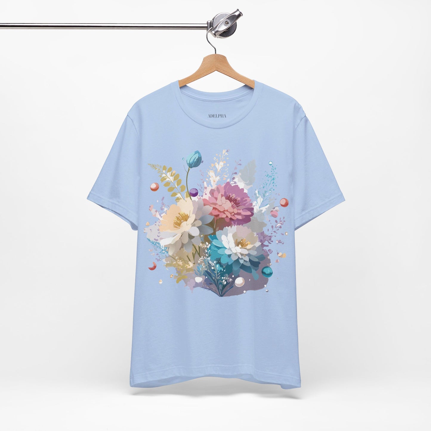 Natural Cotton Tee Shirt with Flowers