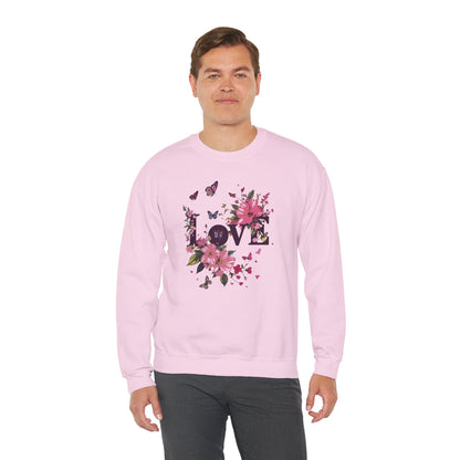 Unisex Floral Love Sweatshirt Fifty Fifty Cotton Poly Valentines Day Gift