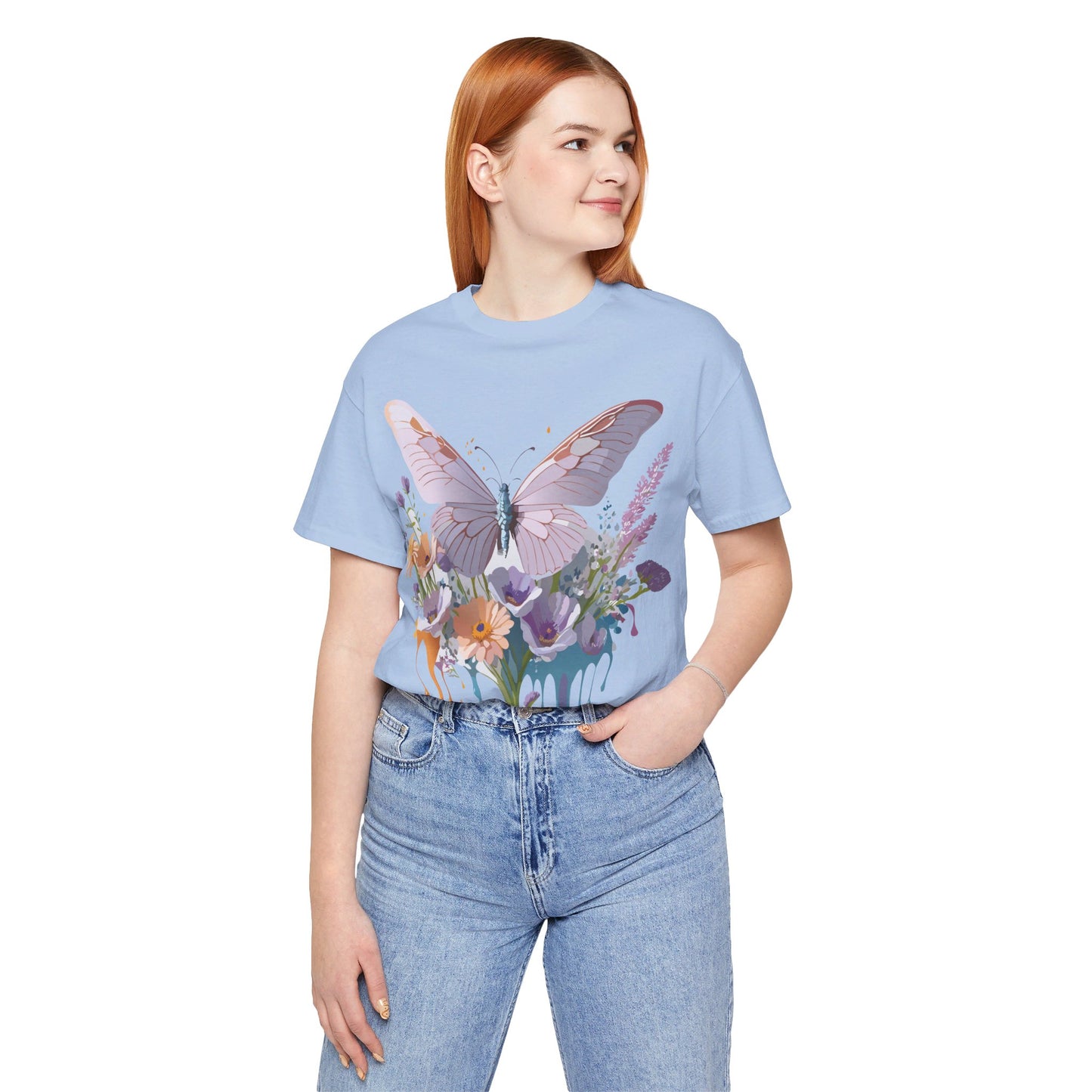 Natural Cotton Tee Shirt with Butterfly