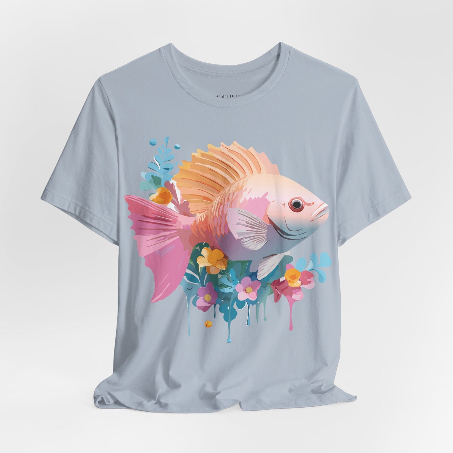 Natural Cotton Tee Shirt with Fish