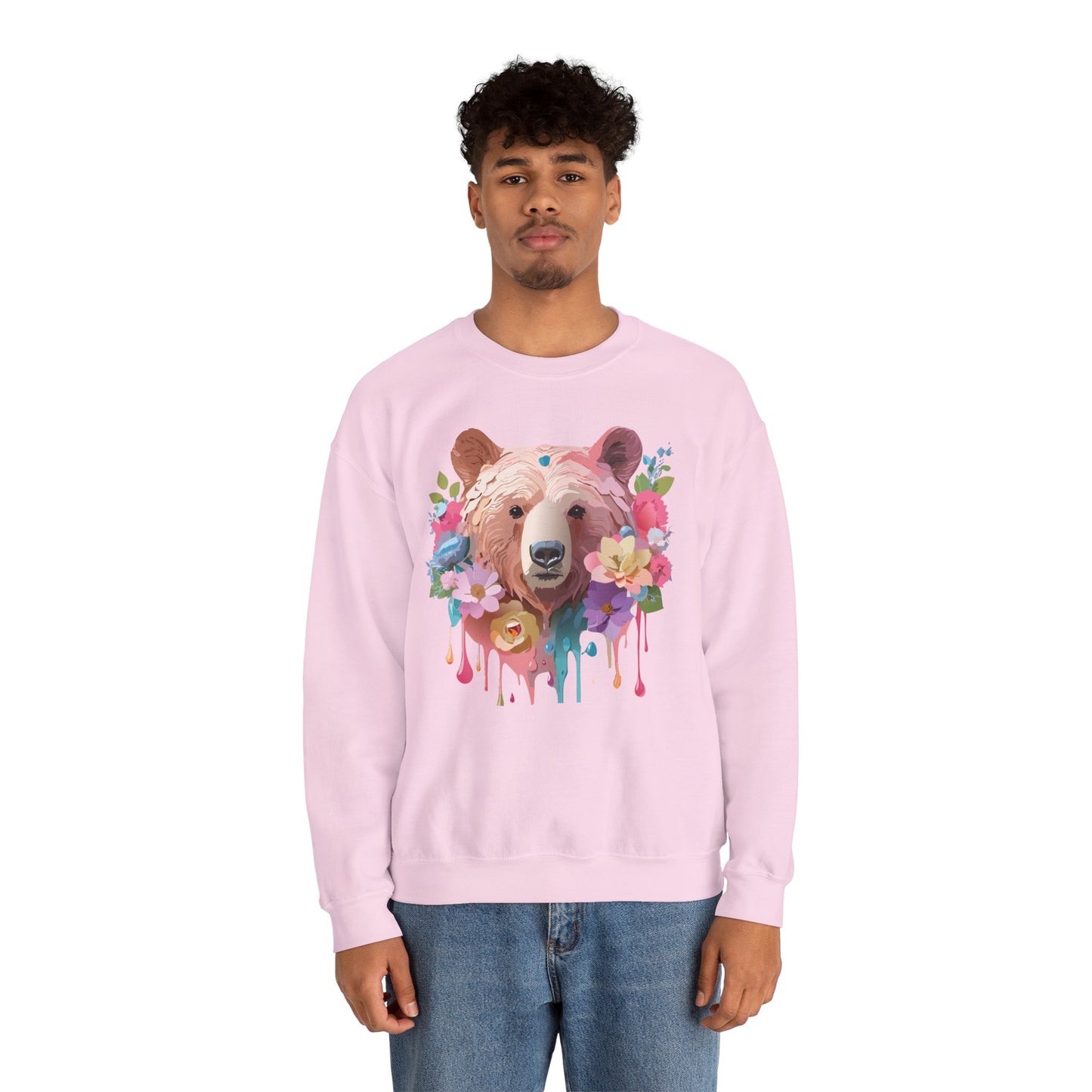 Unisex Floral Bear Sweatshirt, Animals Sweatshirt, Floral Sweatshirt, Art Design Sweatshirt