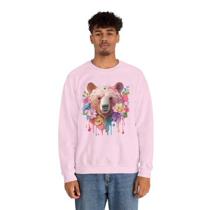 Unisex Floral Bear Sweatshirt Art Design Animals Print Gildan 18000