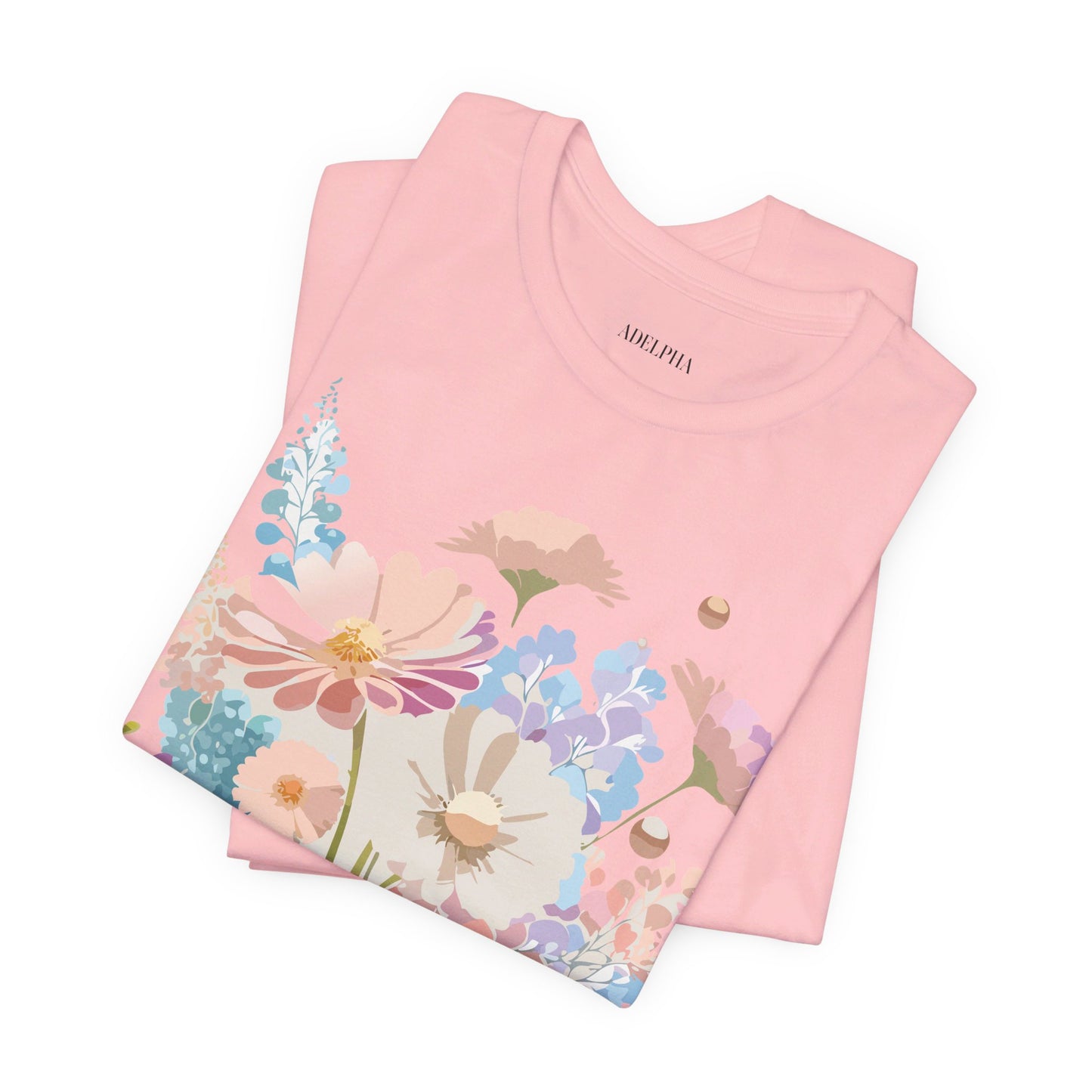 Natural Cotton Tee Shirt with Flowers