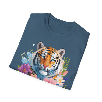 Tiger Print Unisex Softstyle T Shirt 100 Percent Ring Spun Cotton Tee