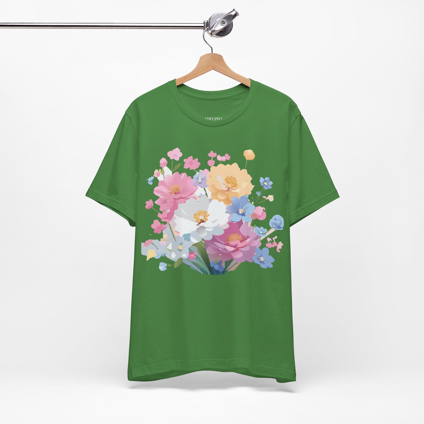 Natural Cotton Tee Shirt with Flowers