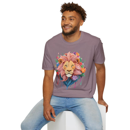 Lion Shirt Unisex Floral Lion Tee Animal Print Softstyle Tee