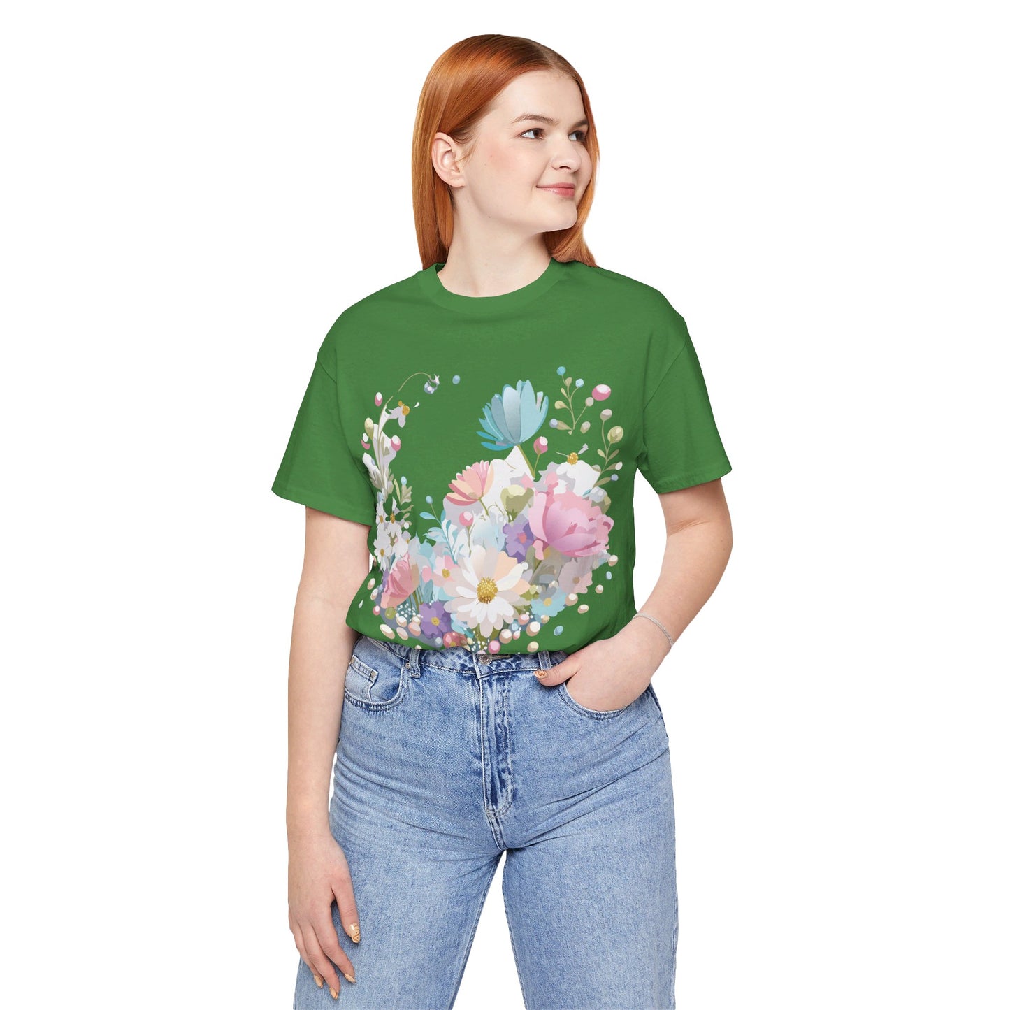 Natural Cotton Tee Shirt with Flowers