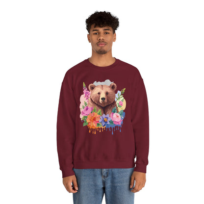 Unisex Floral Bear Sweatshirt With Art Design Animals Print Graphic