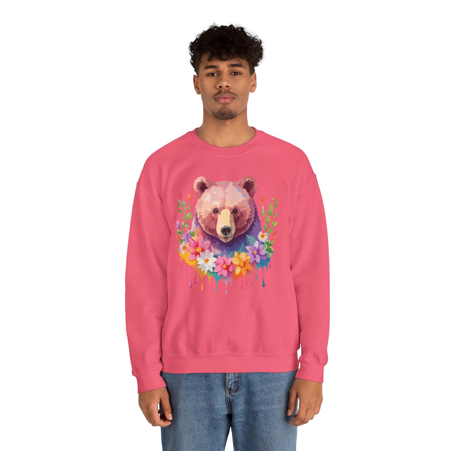 Unisex Floral Bear Sweatshirt, Animals Sweatshirt, Floral Sweatshirt, Art Design Sweatshirt