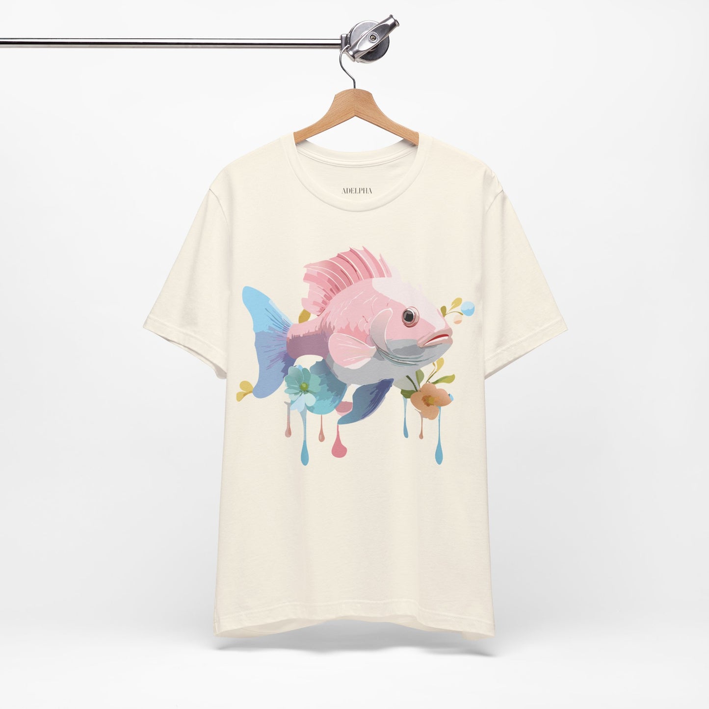 Natural Cotton Tee Shirt with Fish