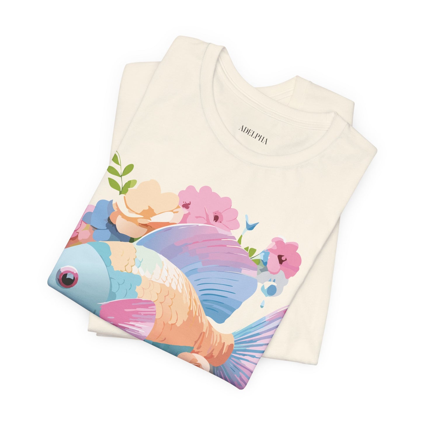 Natural Cotton Tee Shirt with Fish