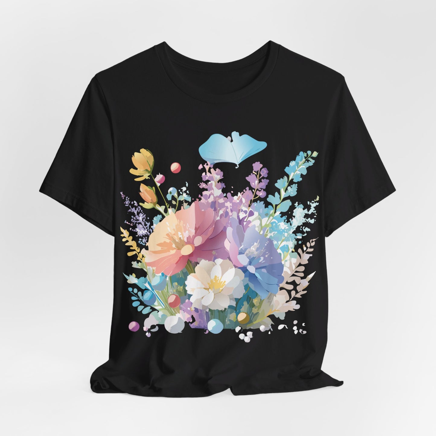 Natural Cotton Tee Shirt with Flowers