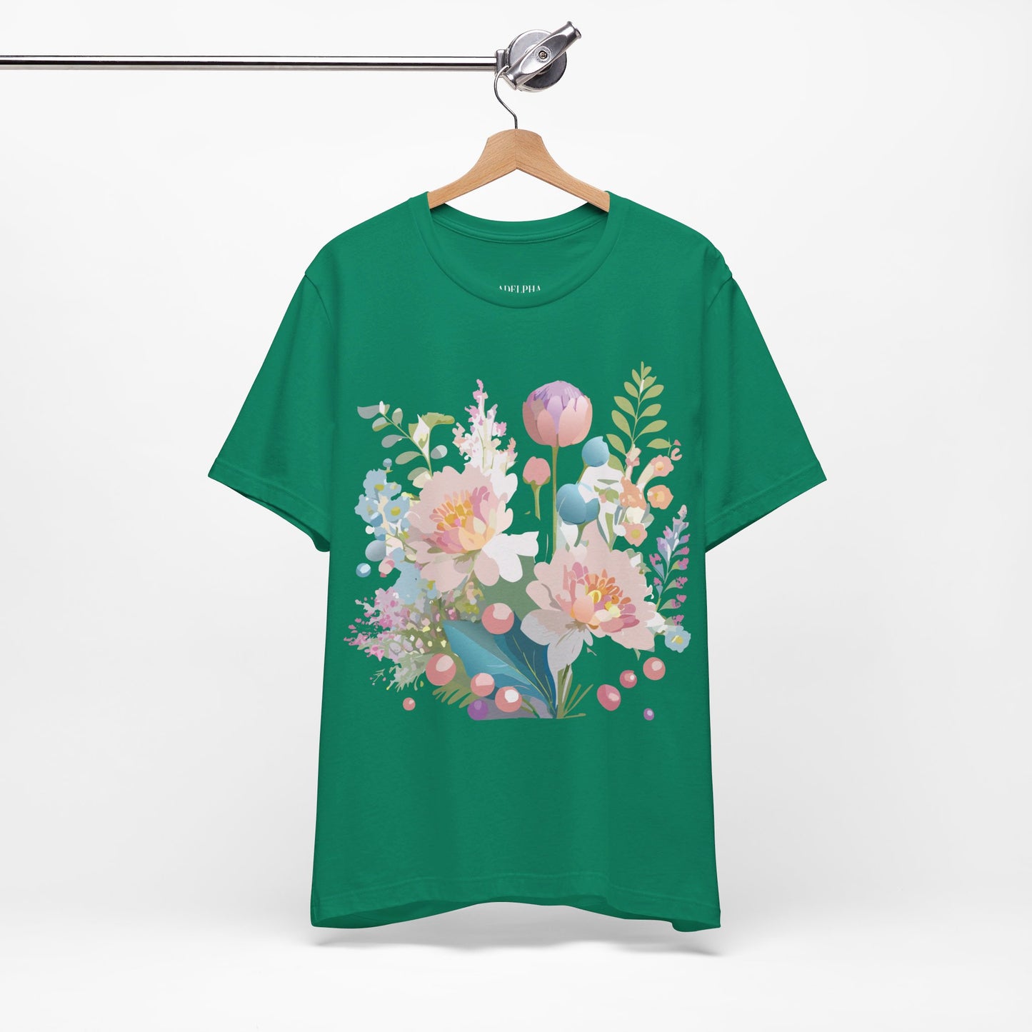 Natural Cotton Tee Shirt with Flowers