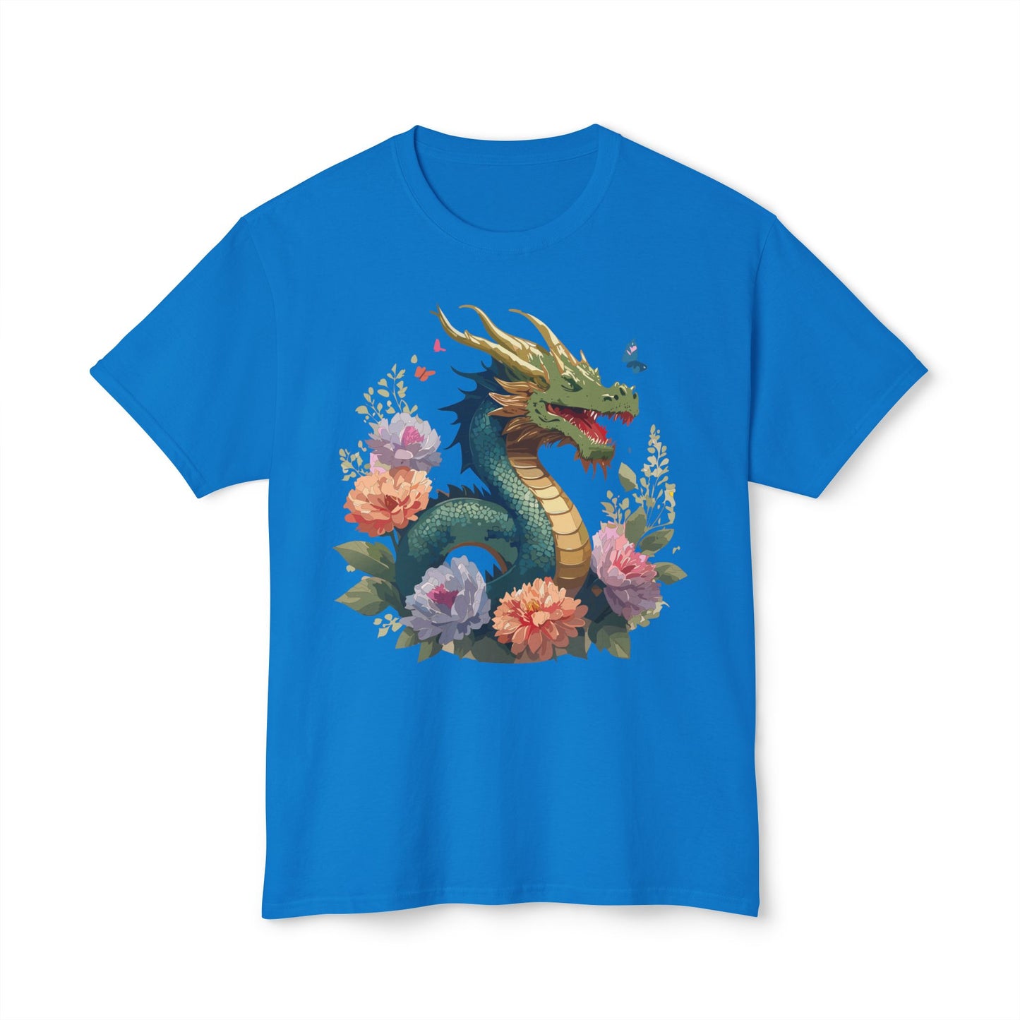 Dragon T-Shirt, Vintage Dragon Tee, Floral Tees, Dragon Art Design Shirt, Tee Shirt with Dragon 1