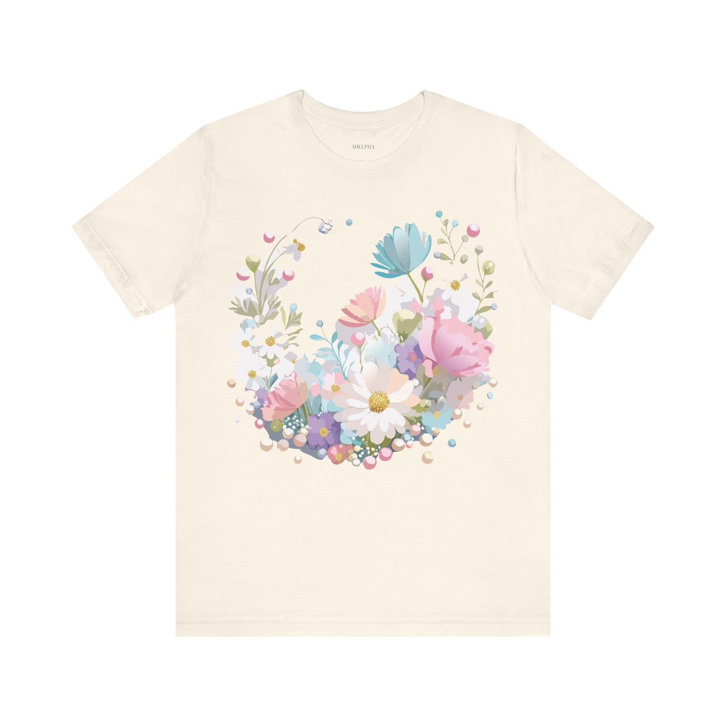 Natural Cotton Tee Shirt with Flowers