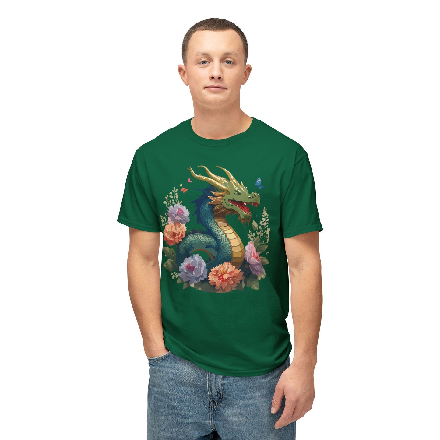 Dragon T-Shirt, Vintage Dragon Tee, Floral Tees, Dragon Art Design Shirt, Tee Shirt with Dragon 1