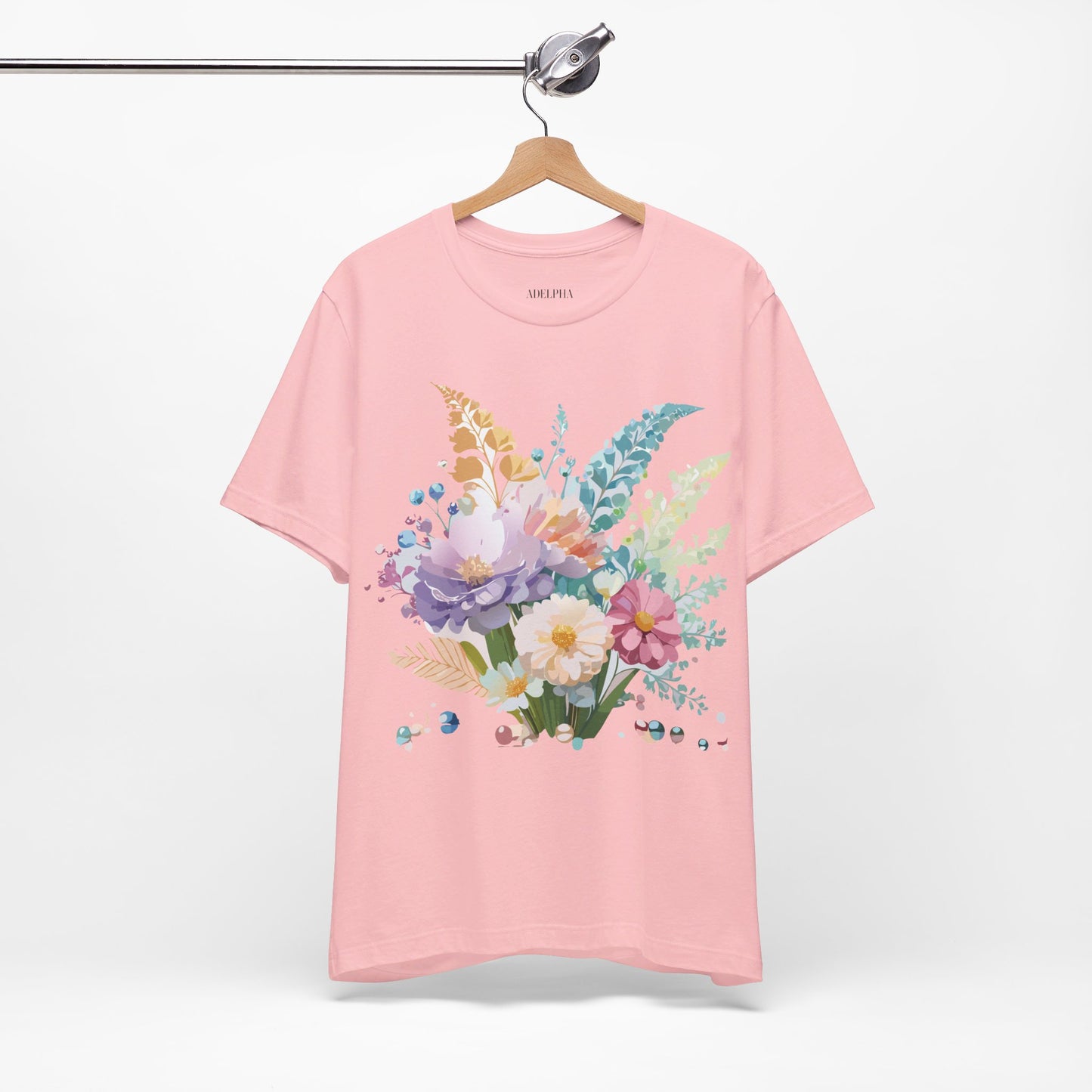 Natural Cotton Tee Shirt with Flowers