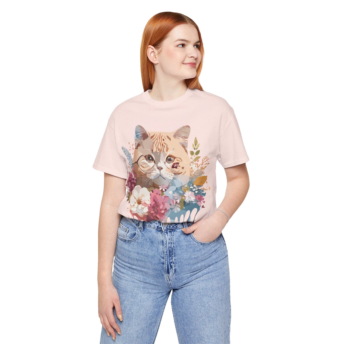 Natural Cotton Tee Shirt with Cat