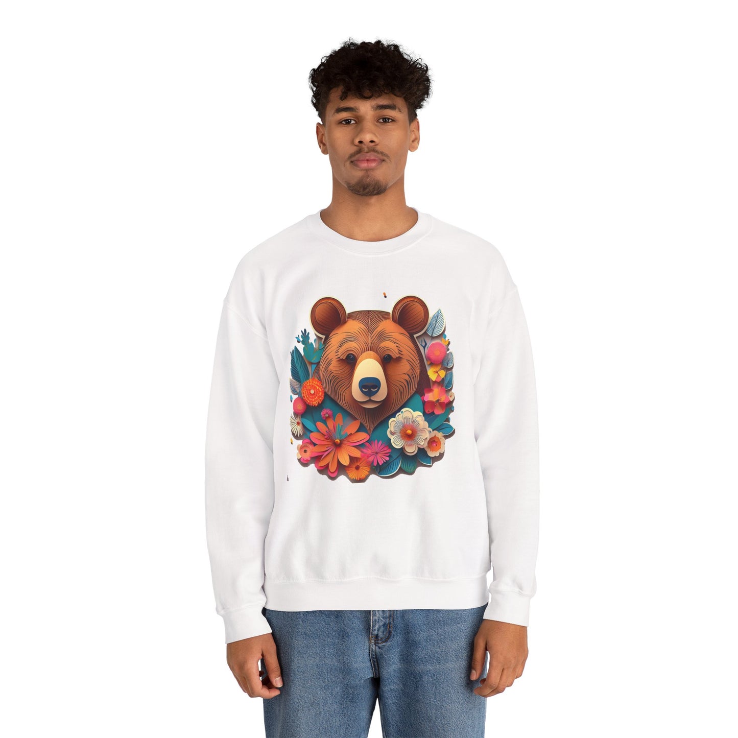 Unisex Floral Bear Sweatshirt, Animals Sweatshirt, Floral Sweatshirt, Art Design Sweatshirt