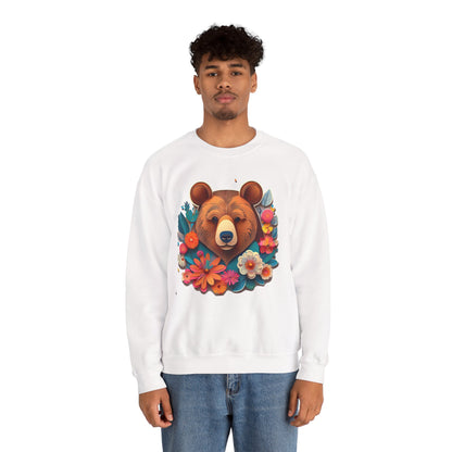 Unisex Floral Bear Sweatshirt Art Design Gildan 18000 Heavy Blend Crewneck