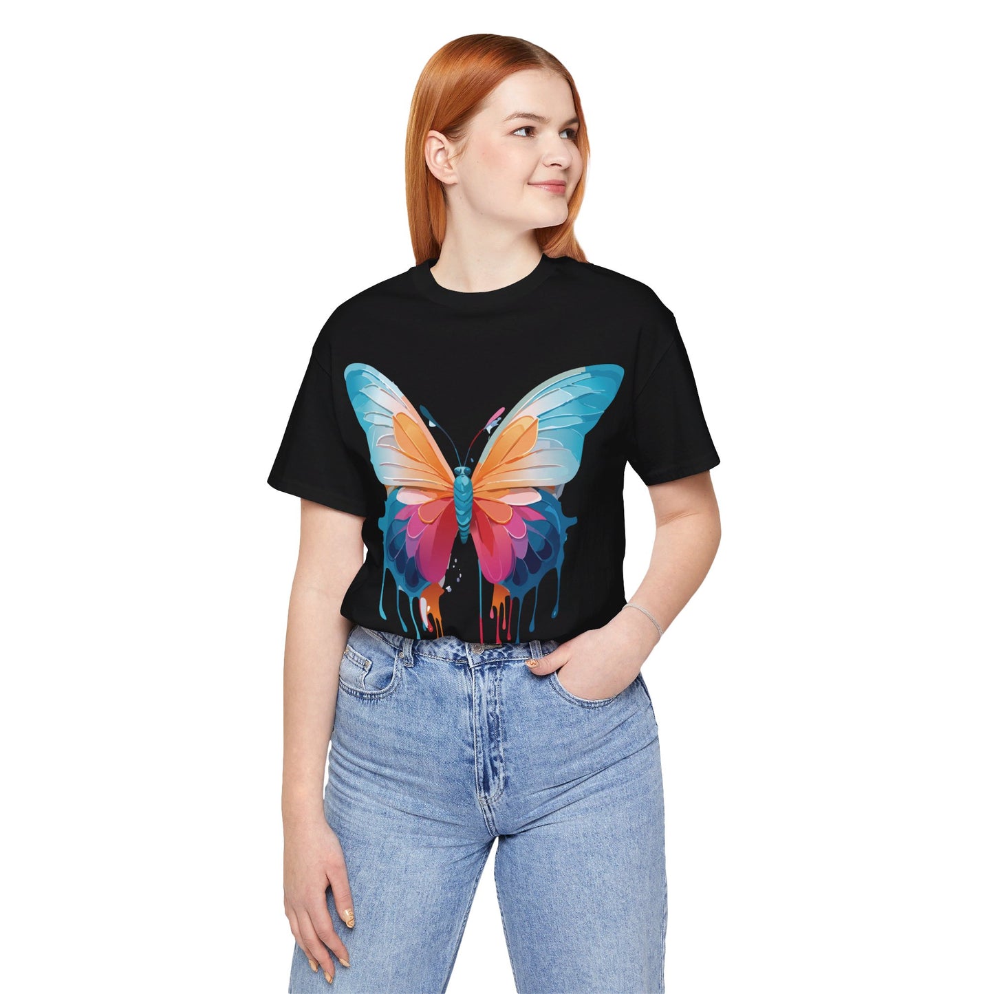 Natural Cotton Tee Shirt with Butterfly