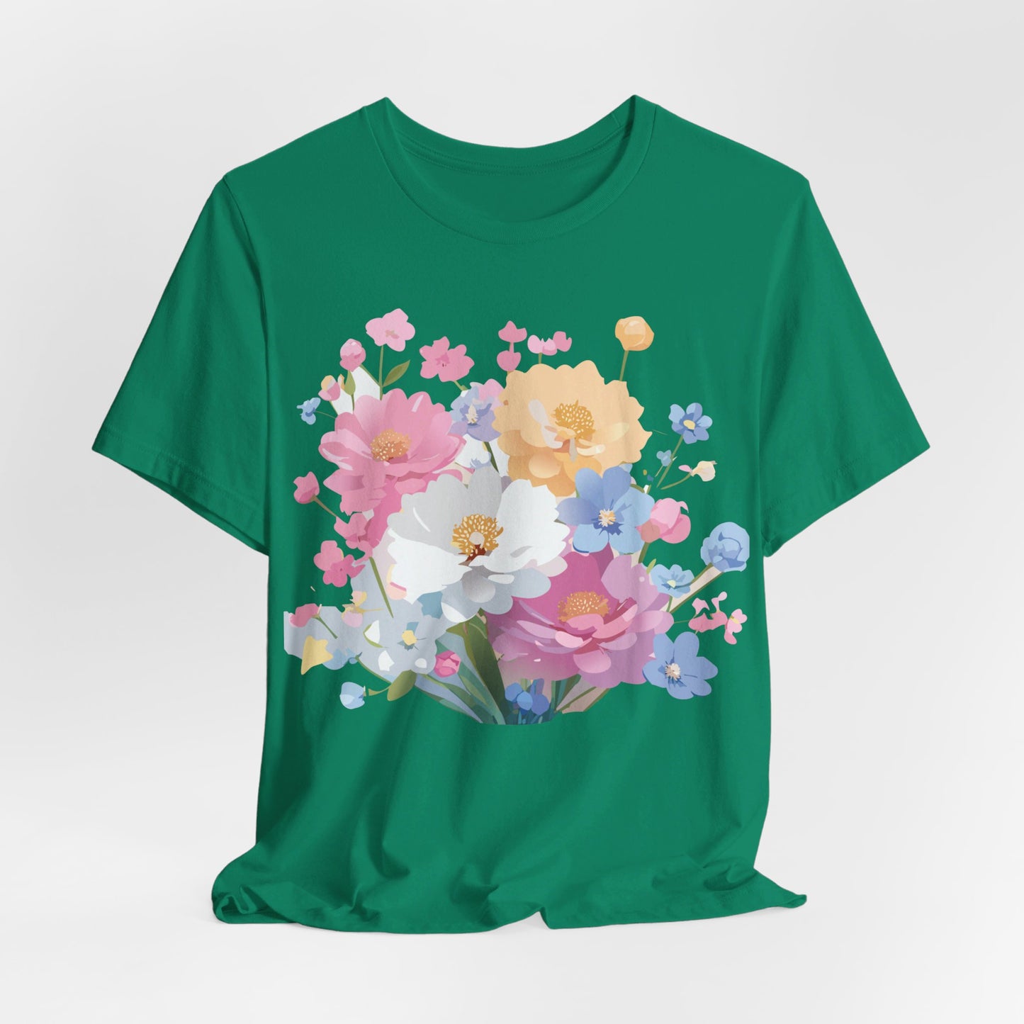 Natural Cotton Tee Shirt with Flowers