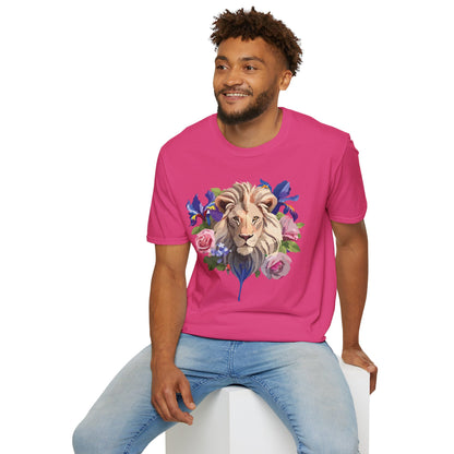 Unisex Lion Shirt Floral Lion Tee Softstyle Gildan 64000 100 Percent Cotton