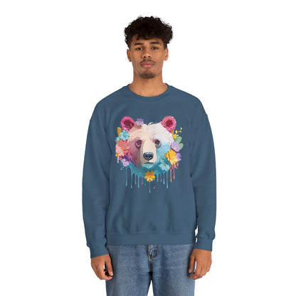 Unisex Floral Bear Sweatshirt Gildan 18000 Art Design Animals