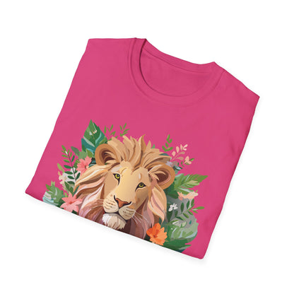 Lion Shirt Unisex Floral Lion Tee Animal Print Short Sleeve Tee