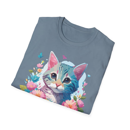 Cat Shirt Unisex Tee Kitten Cat Tee Softstyle 100 Percent Cotton Gildan 64000