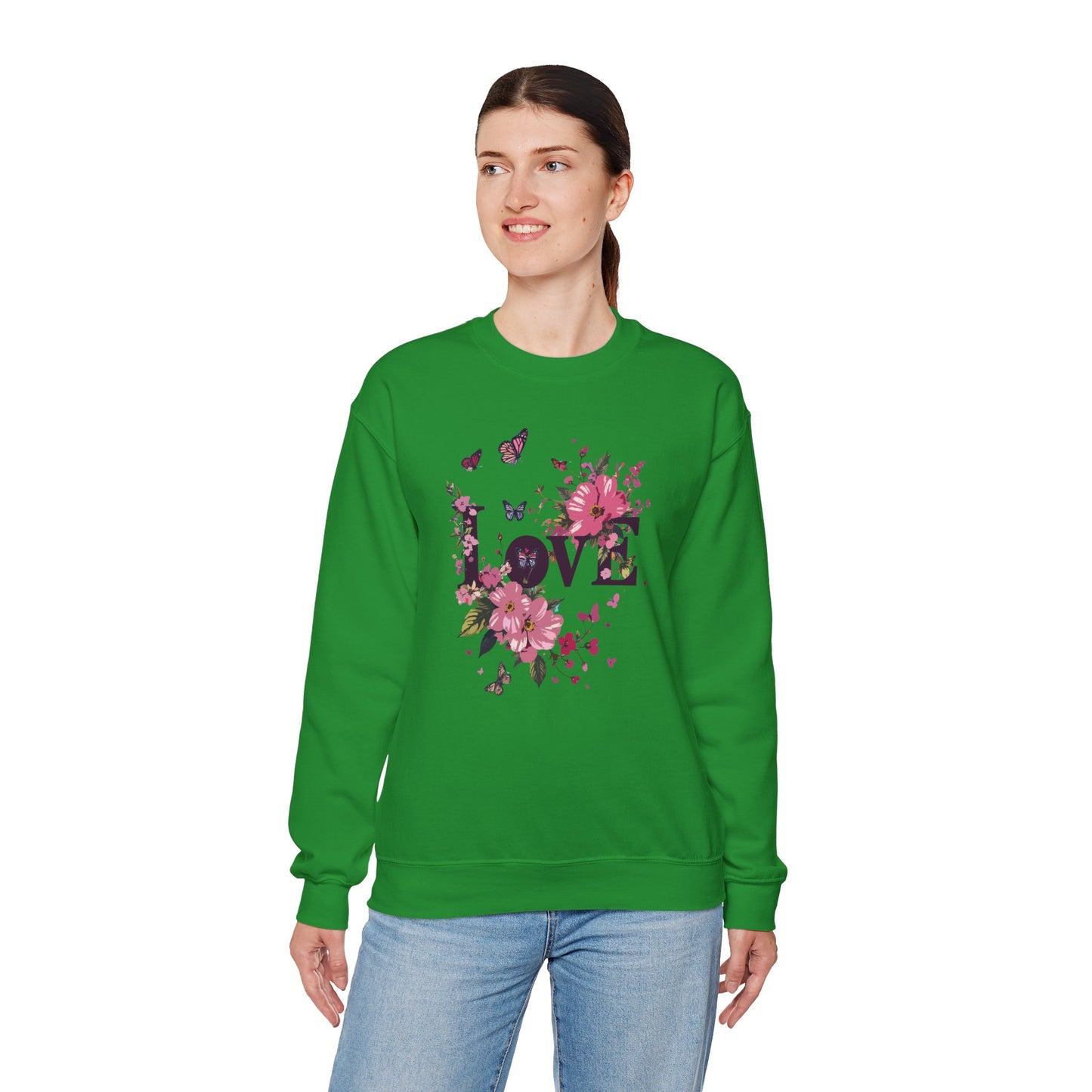 Unisex Floral Love Sweatshirt Fifty Fifty Cotton Poly Valentines Day Gift