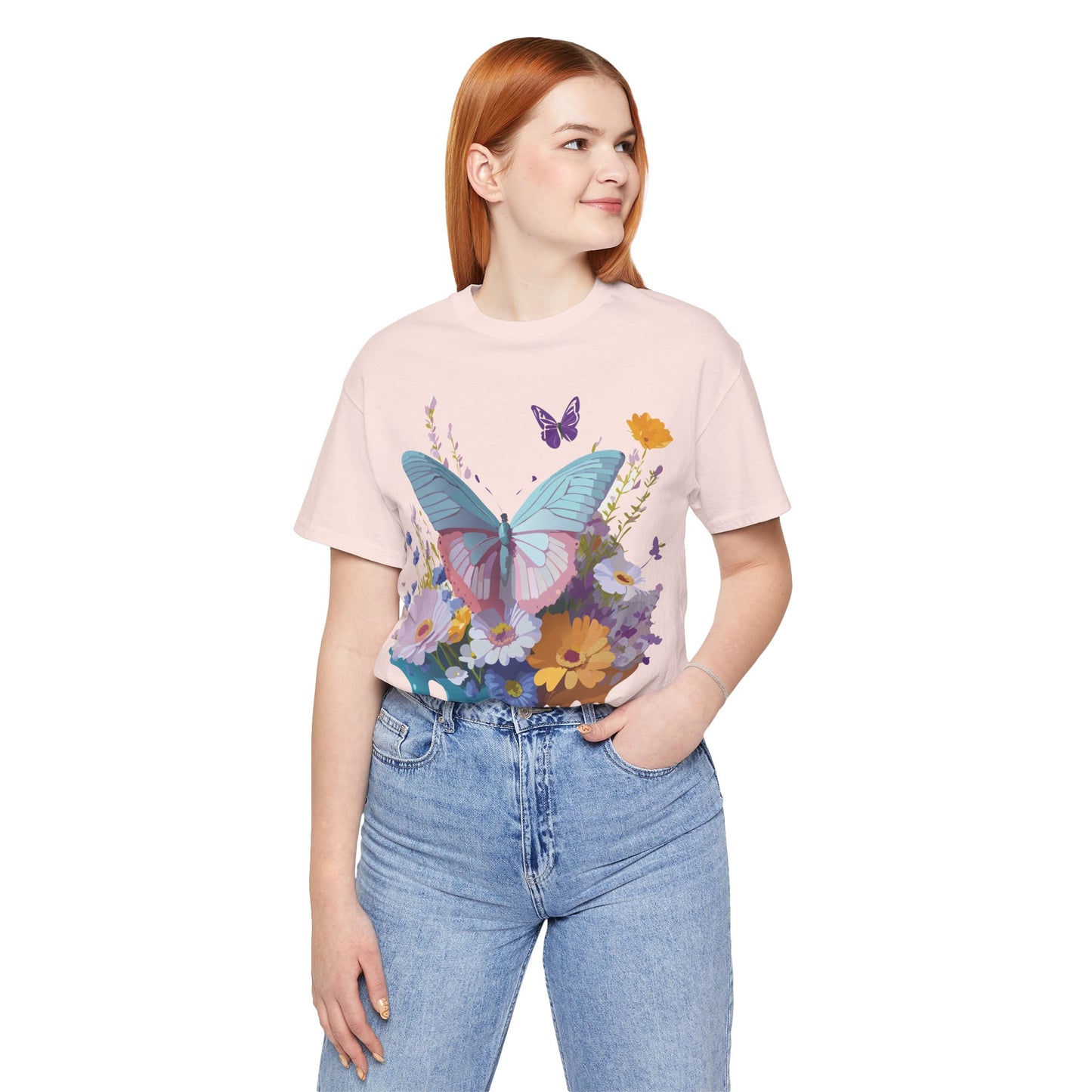 Natural Cotton Tee Shirt with Butterfly