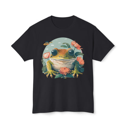 Vintage Frog Art T Shirt With Floral Full Color Print Unisex Tee